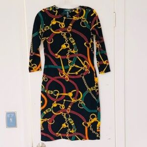 Lauren, Ralph Lauren Equestrian Horse Bit Strap Dress, Petite XS